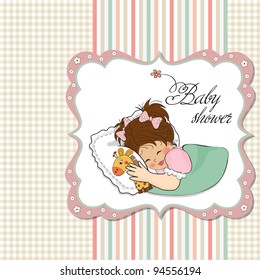 baby shower card with little girl and her toy