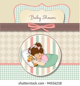 baby shower card with little girl and her toy