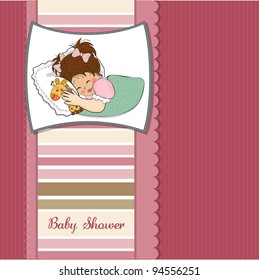 baby shower card with little girl and her toy