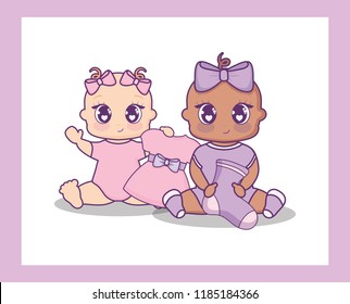 baby shower card with little girls