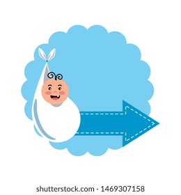 baby shower card with little newborn in bag character