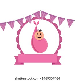 baby shower card with little newborn in bag character