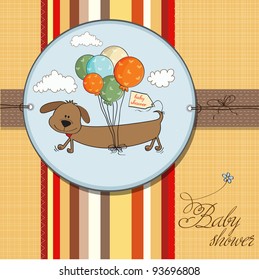 baby shower card with long dog and balloons