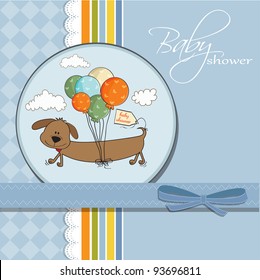 baby shower card with long dog and balloons