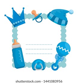 baby shower card with milk bottle and hat