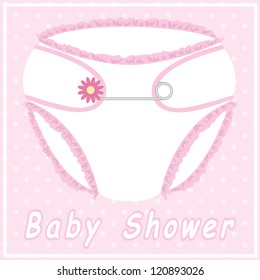 Baby shower card with nappy on polka dot background