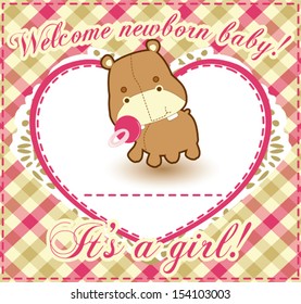Baby shower card,  newborn baby girl, vector design
