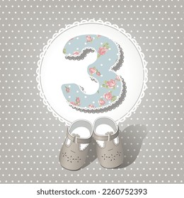 Baby  shower card. Number three.