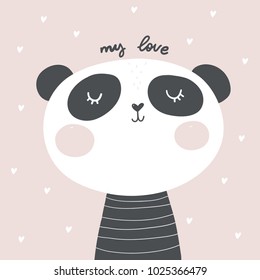 Baby Shower Card. Panda vector print. Love Panda