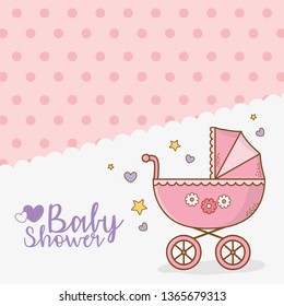 baby shower card with pink cart