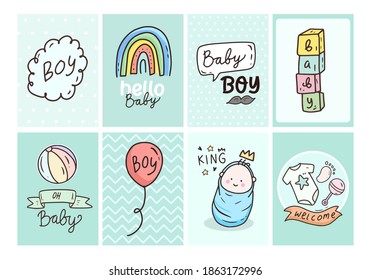 Baby Shower Card Poster With Cute Newborn Boy Cartoon Vector