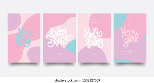 Baby Shower Card. Baby Shower Posters Set. It's A Boy. It's A Girl. Baby Boy And Girl Announcement Card Template. Place For Your Text.