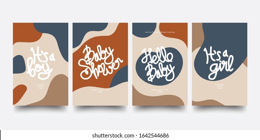 Baby Shower Card. Baby Shower Posters Set. It's A Boy. It's A Girl. Baby Boy And Girl Announcement Card Template. Place For Your Text.