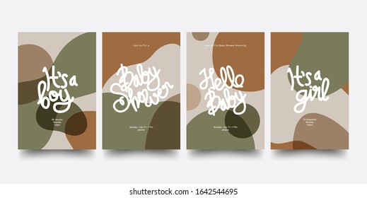Baby Shower Card. Baby Shower Posters Set. It's A Boy. It's A Girl. Baby Boy And Girl Announcement Card Template. Place For Your Text.