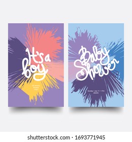 Baby Shower Card. Baby Shower Posters Set. It's A Boy. It's A Girl. Baby Boy And Girl Announcement Card Template. Place For Your Text.