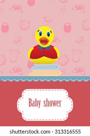 Baby shower card with a rubber duck on towels