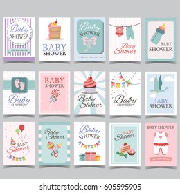 Baby shower card set for boy for girl Happy birthday party its a boy its a girl Newborn toddler celebration greeting or invitation card poster vector.