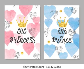 Baby shower card set. Watercolor invitation cards design for baby shower party - girl and boy