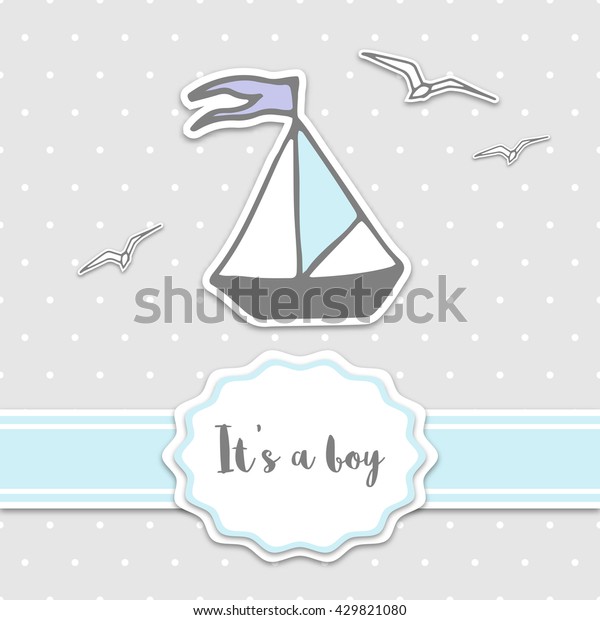 Baby Shower Card Ship Ribbon Boy Stock Vector Royalty Free 429821080