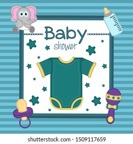 Baby shower card with a baby singlet - Vector