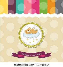 baby shower card with sleepy teddy bear