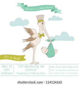 Baby Shower Card with Stork - with place for your text - in vector