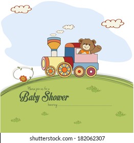 baby shower card with teddy bear, vector illustration