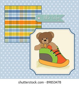 baby shower card with teddy bear hidden in a shoe