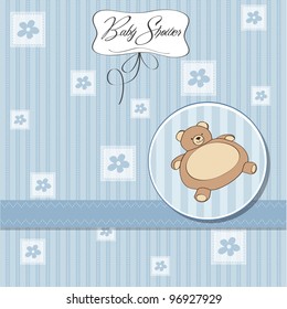 baby shower card with teddy bear toy