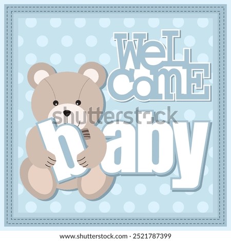 Baby shower card with teddy bear and lettering