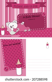 Baby Shower card with teddy - for girls