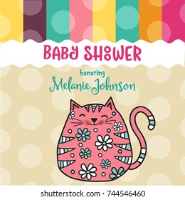 baby shower card template with fat doodle cat, vector format