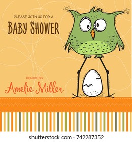 baby shower card template with funny doodle bird, vector format