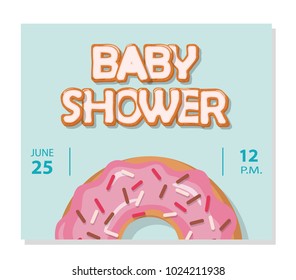 Baby shower card template. Sweet donut glazed pink cream.