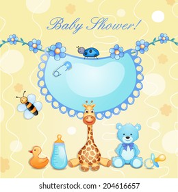  Baby shower card with toys.