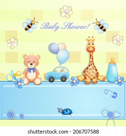 Baby shower card with toys. 