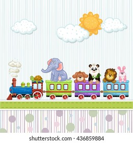 Baby shower card with train and animals