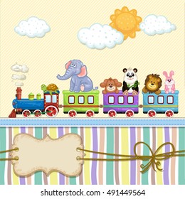 Baby shower card with train and animals
