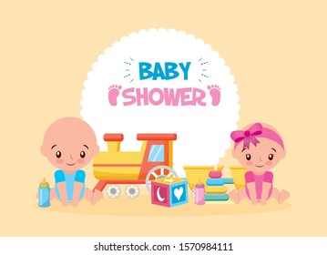 baby shower card with train toy vector illustration design