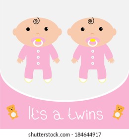 Baby shower card. It??s a twins girls. Vector illustration.