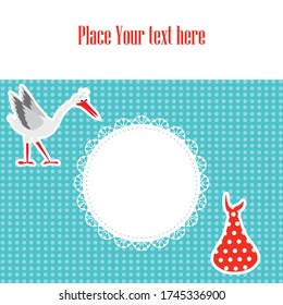 Baby shower card. Vector illustration of a Happy Birthday Invitation with stork. Can be used for cards, invitation