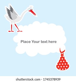 Baby shower card. Vector illustration of a Happy Birthday Invitation with stork. Can be used for cards, invitation