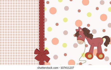 Baby shower card with vintage toy horse