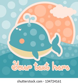 Baby shower card with whale and space for text - vector
