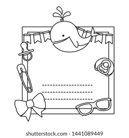 baby shower card with whale and supplies