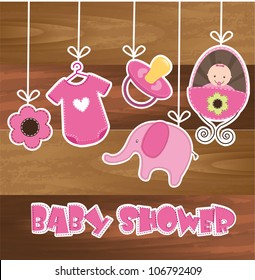 baby shower card with wooden texture. vector illustration