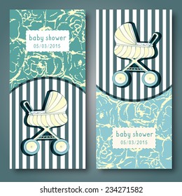 Baby shower cards, baby carriage, eps10.