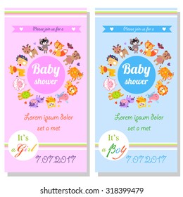 Baby shower cards with cute animals. It's a girl and it's a boy