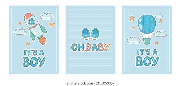 Baby shower cards set. Vector illustration. Invitation