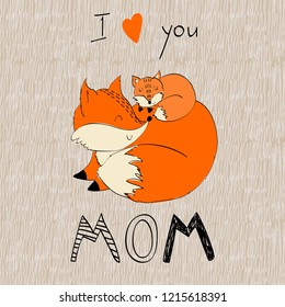 Baby shower cards. Vector fox mom and baby.